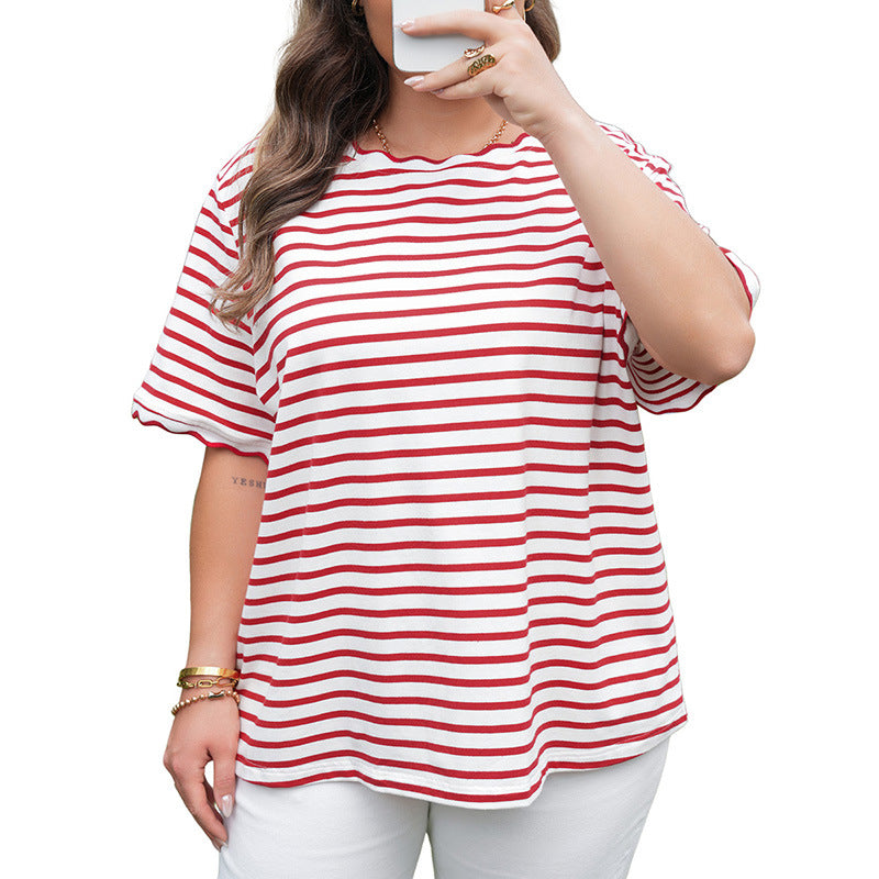 Womens Striped Cotton Short Sleeve T-Shirt