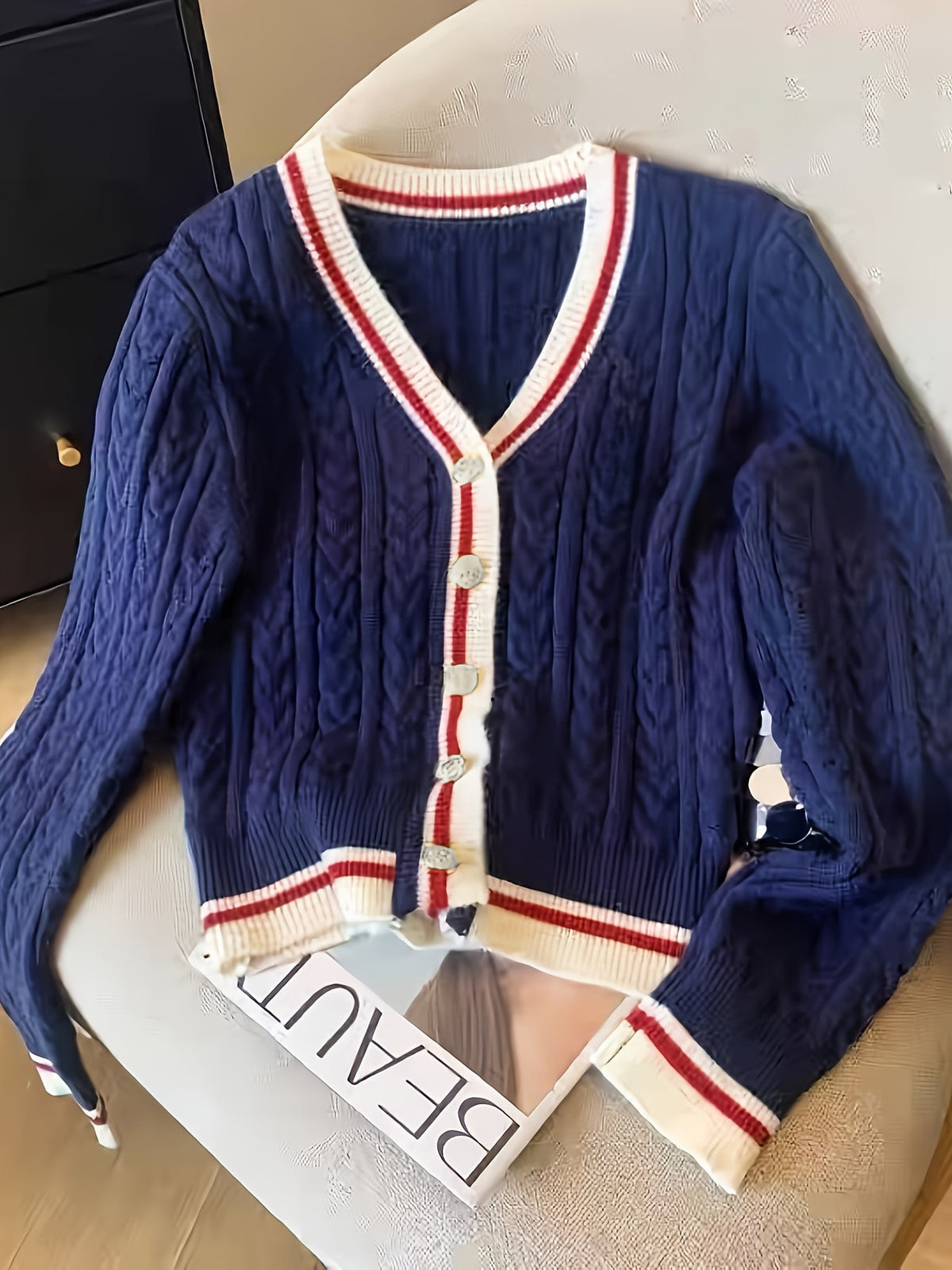 Womens V Neck Button Knitted Cardigan