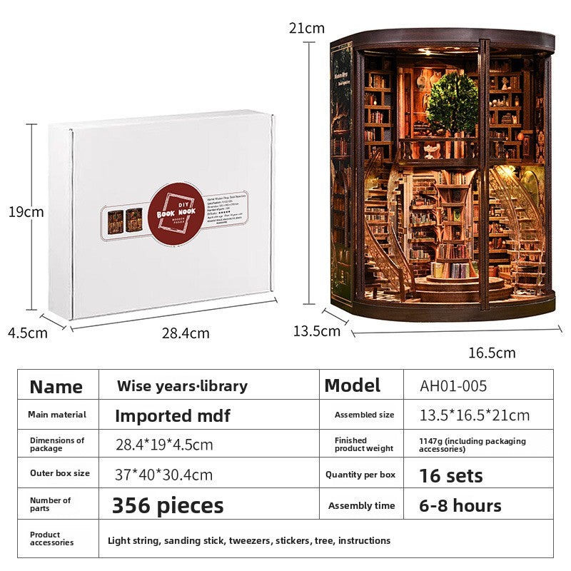Wooden 3D Book House DIY Assembly Bookend