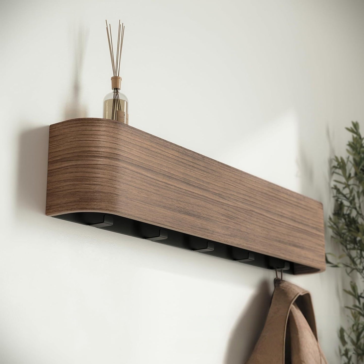 Wooden Wall Mounted Shelf with Hooks
