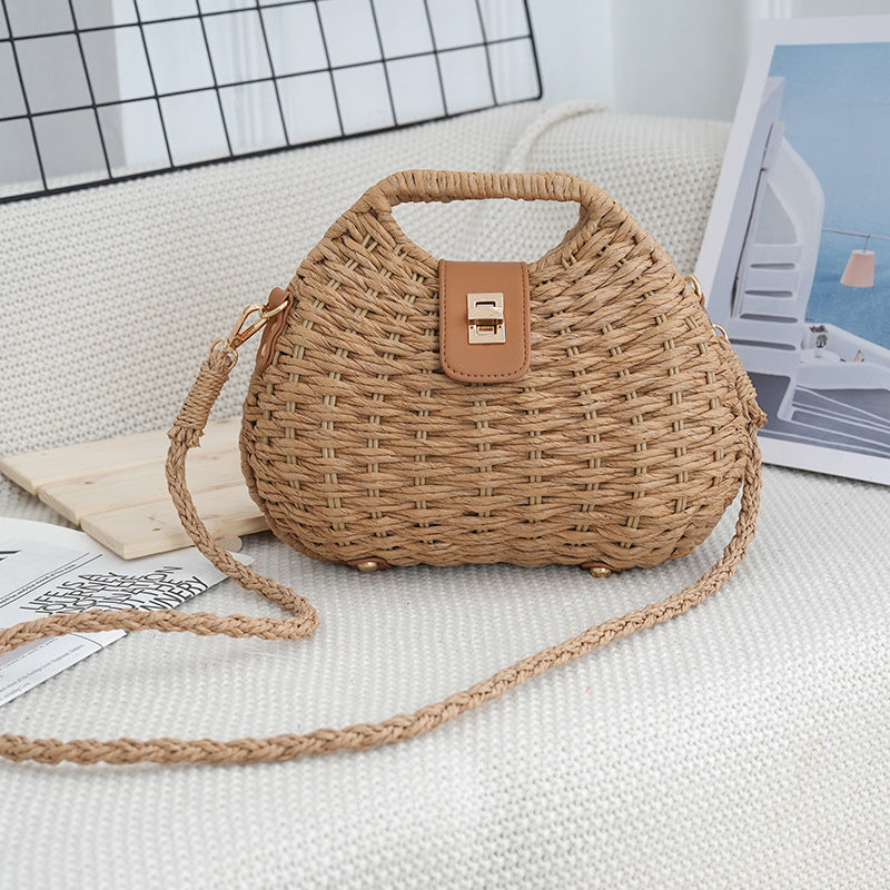 Woven Straw Crossbody Bag with Drawstring Closure
