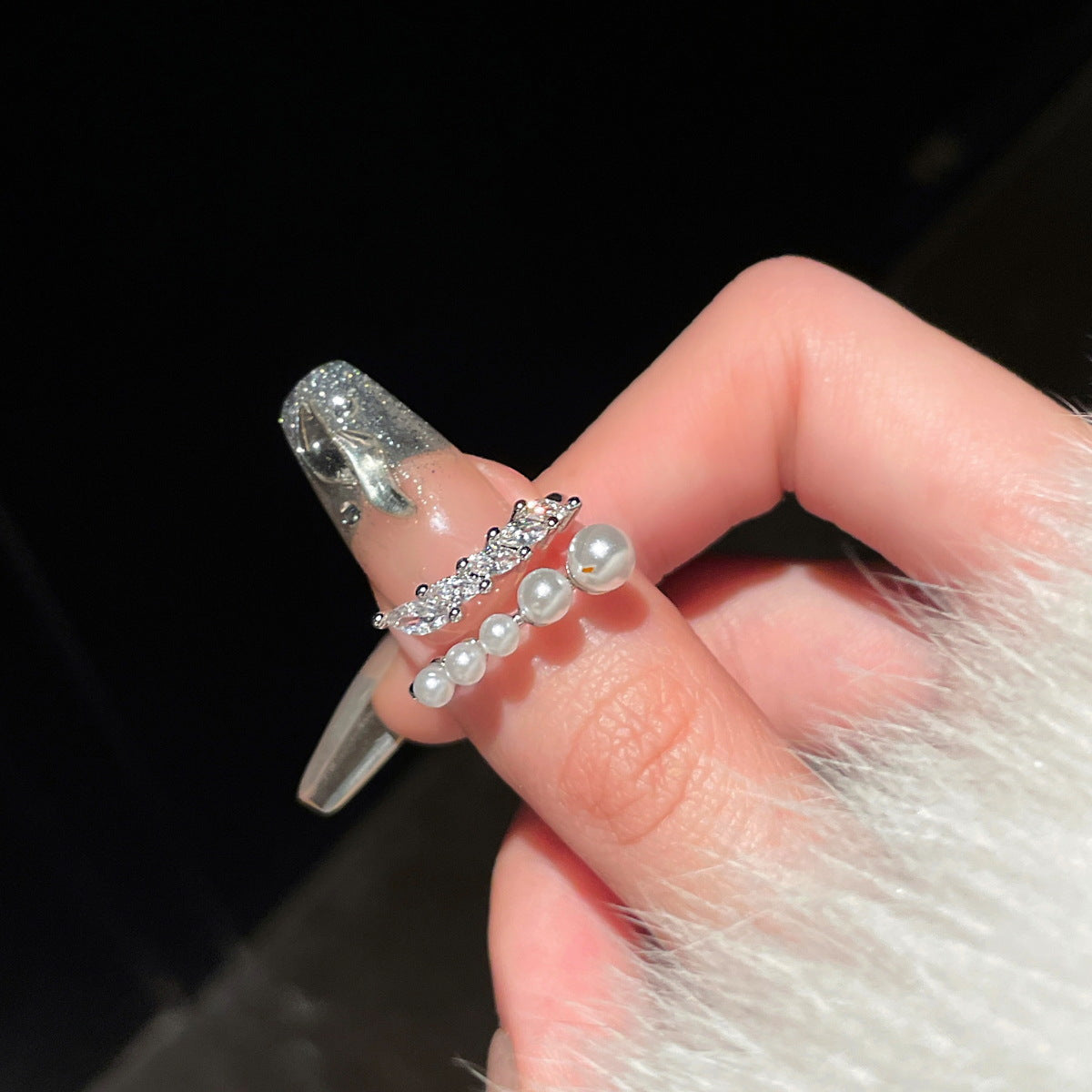 Zircon Wheat Ear Artificial Pearl Opening Ring Niche Light Elegant Finger Ring High Sense Elegant Elegant Jewelry