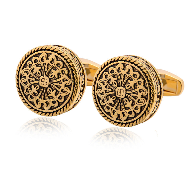 Carved Antique Silver Greek Royal Pattern Cufflinks  High-End