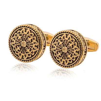 Carved Antique Silver Greek Royal Pattern Cufflinks  High-End