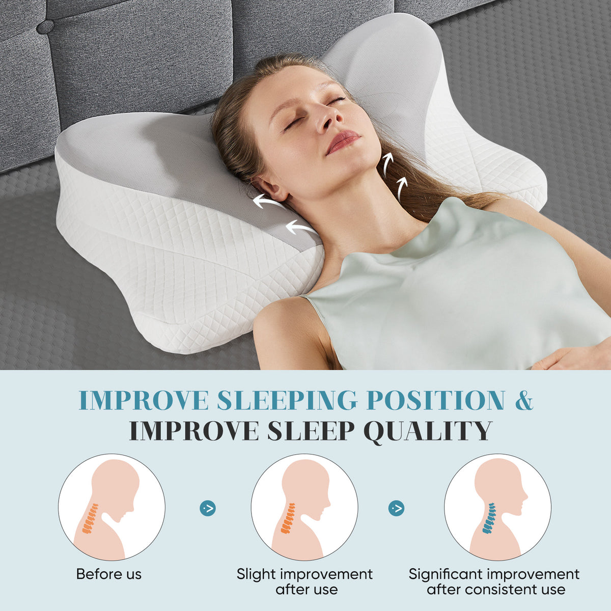 Person sleeping on their back on the contour pillow