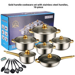 18pcsGold HandleNon-Stick A  + Tableware