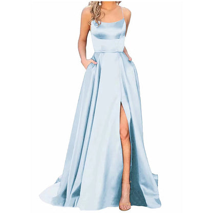 Solid Color Long Slimming Shoulder Hollow Bridesmaid Dress