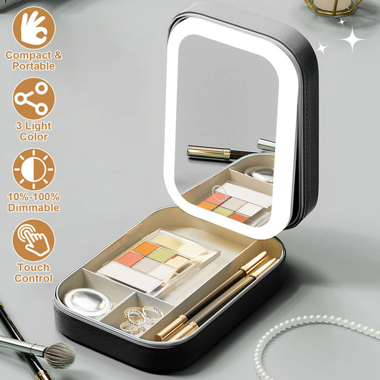 Portable Travel Makeup Bag with LED Mirror, 3 Color Light