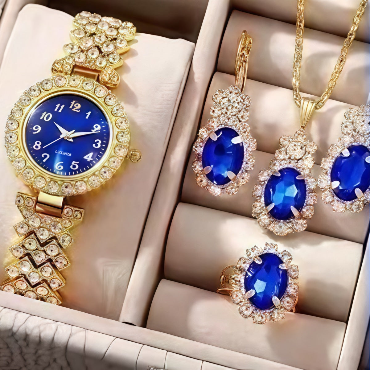 Colorful Crystals Quartz Jewelry Suit with Watch Stylish Set