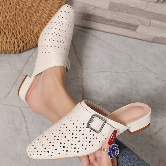 Closed Toe Back Strap Buckle Flat Women's Slippers