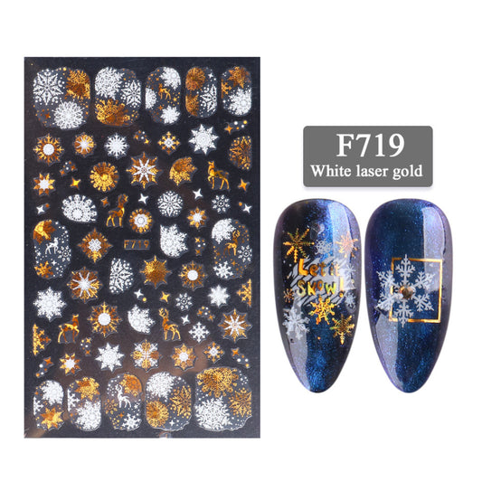 3D Christmas Nail Art Stickers – Golden Laser Snowflake Set