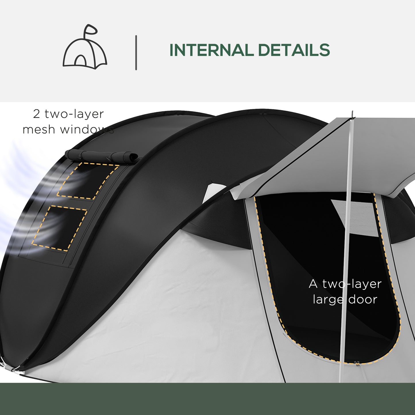 Pop Up Tent with Porch and Carry Bag, 3000mm Waterproof, for 2-3 People Camping Hiking, Black