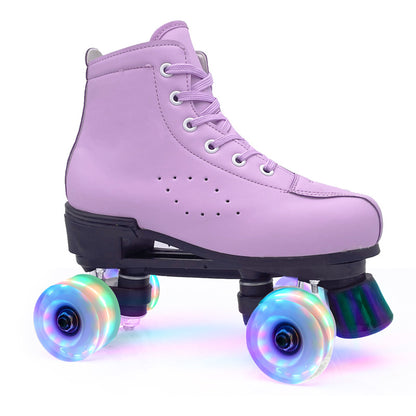 Double-Row Leather Purple Roller Skates Stylish and Durable