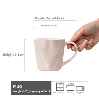 Simple Striped Ceramic Mug with Large Capacity