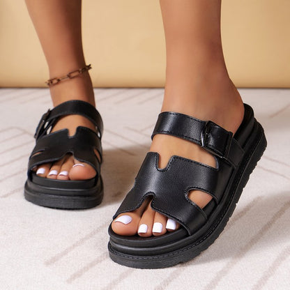 Women's Thick-Soled One-Word Buckle Casual Slippers Wear