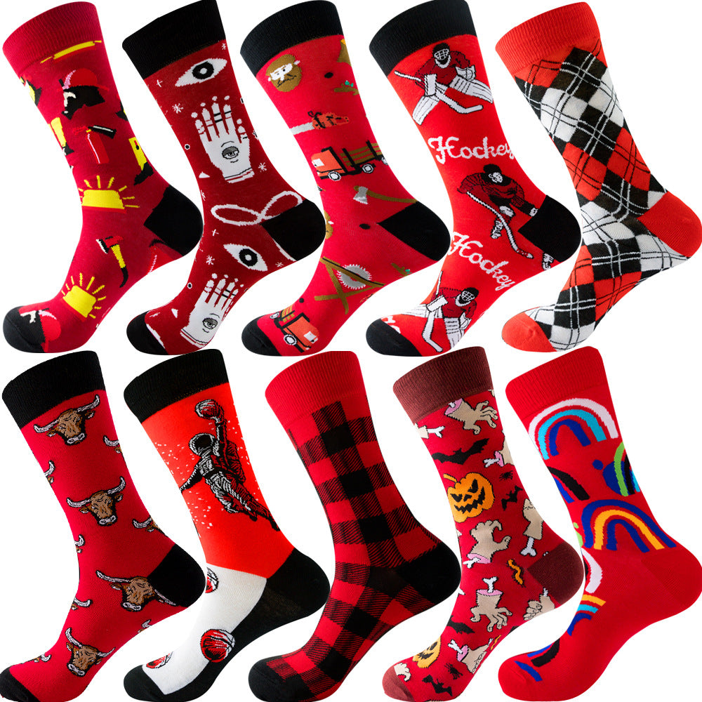 Men’s Autumn Diamond Patterned Socks Christmas Fruit Patterns