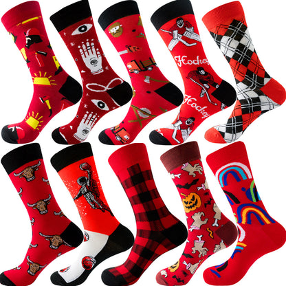 Men’s Autumn Diamond Patterned Socks Christmas Fruit Patterns