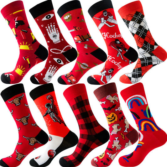 Men’s Autumn Diamond Patterned Socks Christmas Fruit Patterns