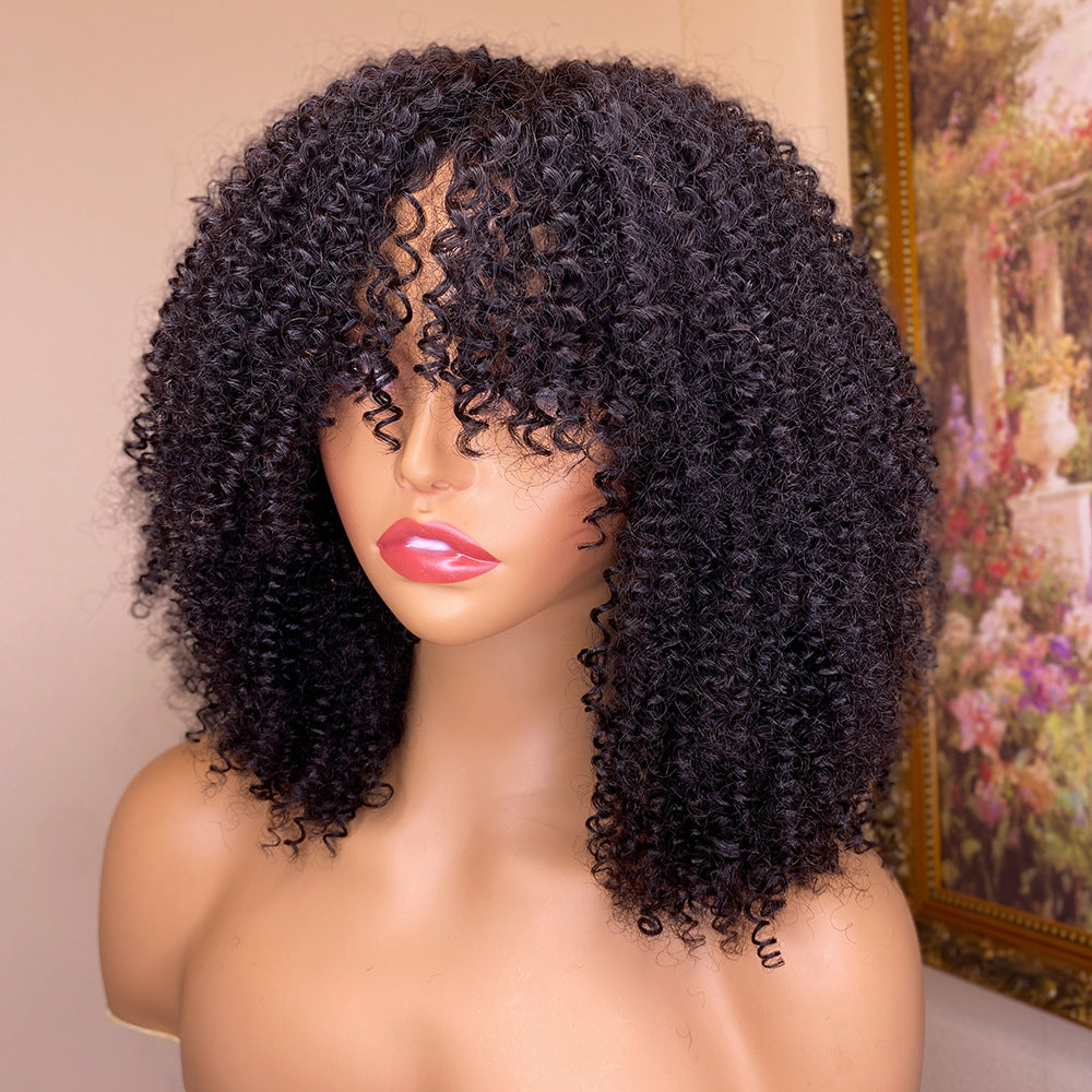 Kinky Curly Human Hair Wigs with Bangs Natural & Stylish Look