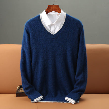Warm Knitted Wool Sweater With A V-neck And Pullover Design