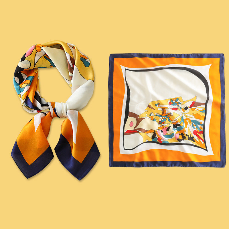 Yellow Small Square Silk Scarf For Women Fashion Accessory