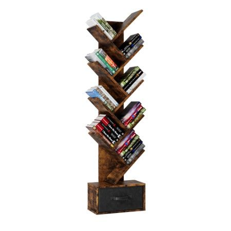 9 Tier Tree Bookshelf with Drawer for Home Office Storage