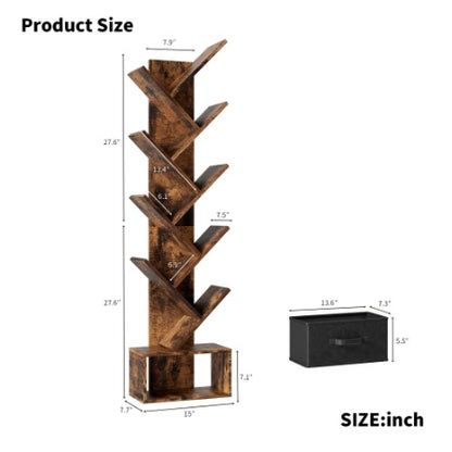 9 Tier Tree Bookshelf with Drawer for Home Office Storage