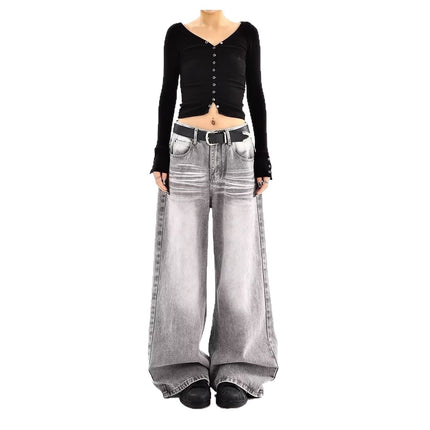 Buy Women’s Embroidered High Waist Wide Leg Vintage Denim Jeans