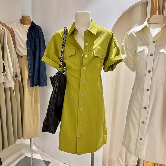 Summer Designer Niche New Polo-Neck Shirt Dress Stylish Look