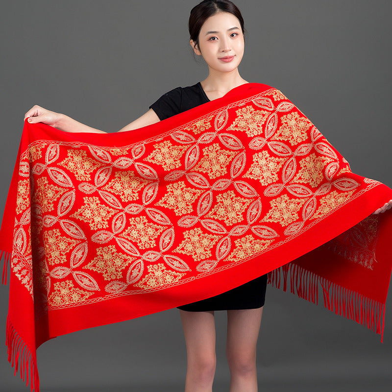 Buy Autumn Winter Golden Silk Lily Embroidered Xinjiang Cashmere