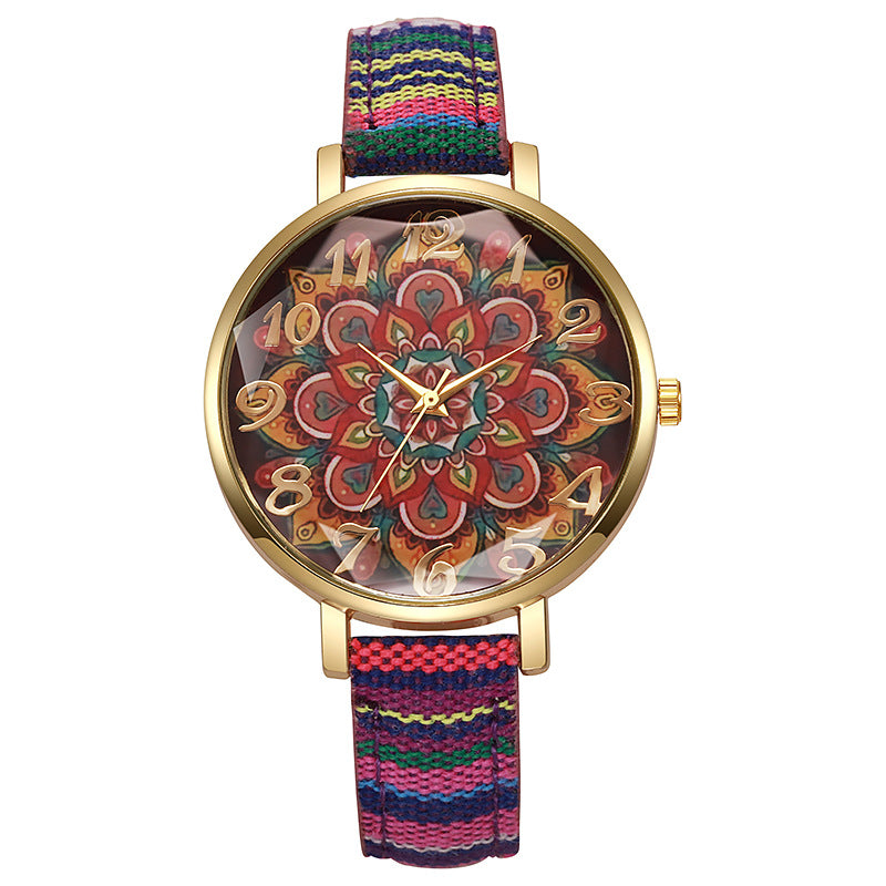 Round Floral Design Multicolored Casual Quartz Watch