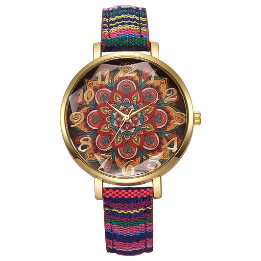 Round Floral Design Multicolored Casual Quartz Watch