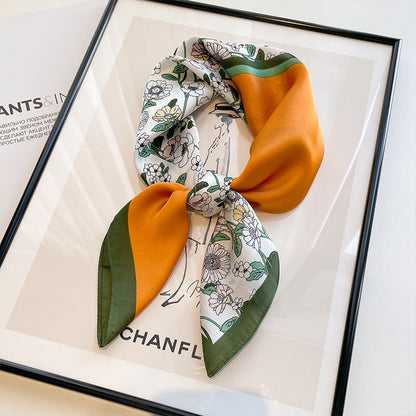 Yellow Small Square Silk Scarf For Women Fashion Accessory