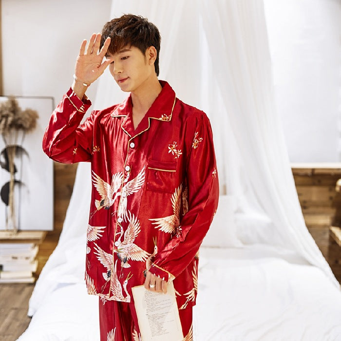 Buy Casual Cardigan Unisex Long Sleeve Pajama Set Nightwear