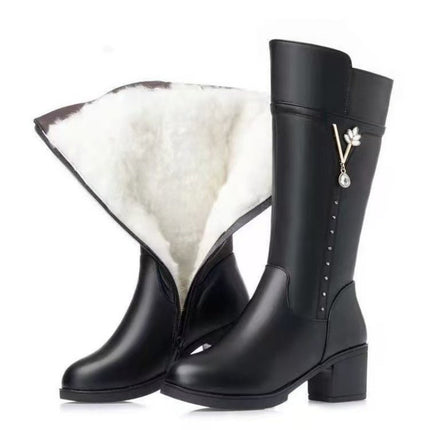 Women’s Fleece-Lined Tall Leather Boots with Wool Lining