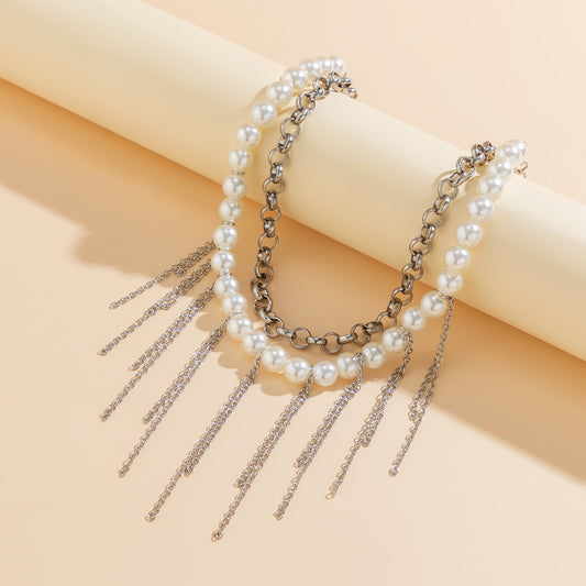 Pearl Tassel Double-Layer Retro Necklace Fun Design Jewelry