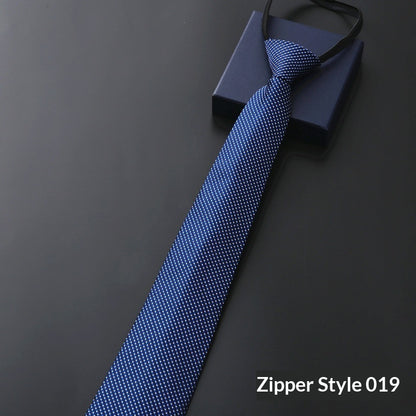 Mens Business Formal Zipper Tie With Blue Stripes for Office