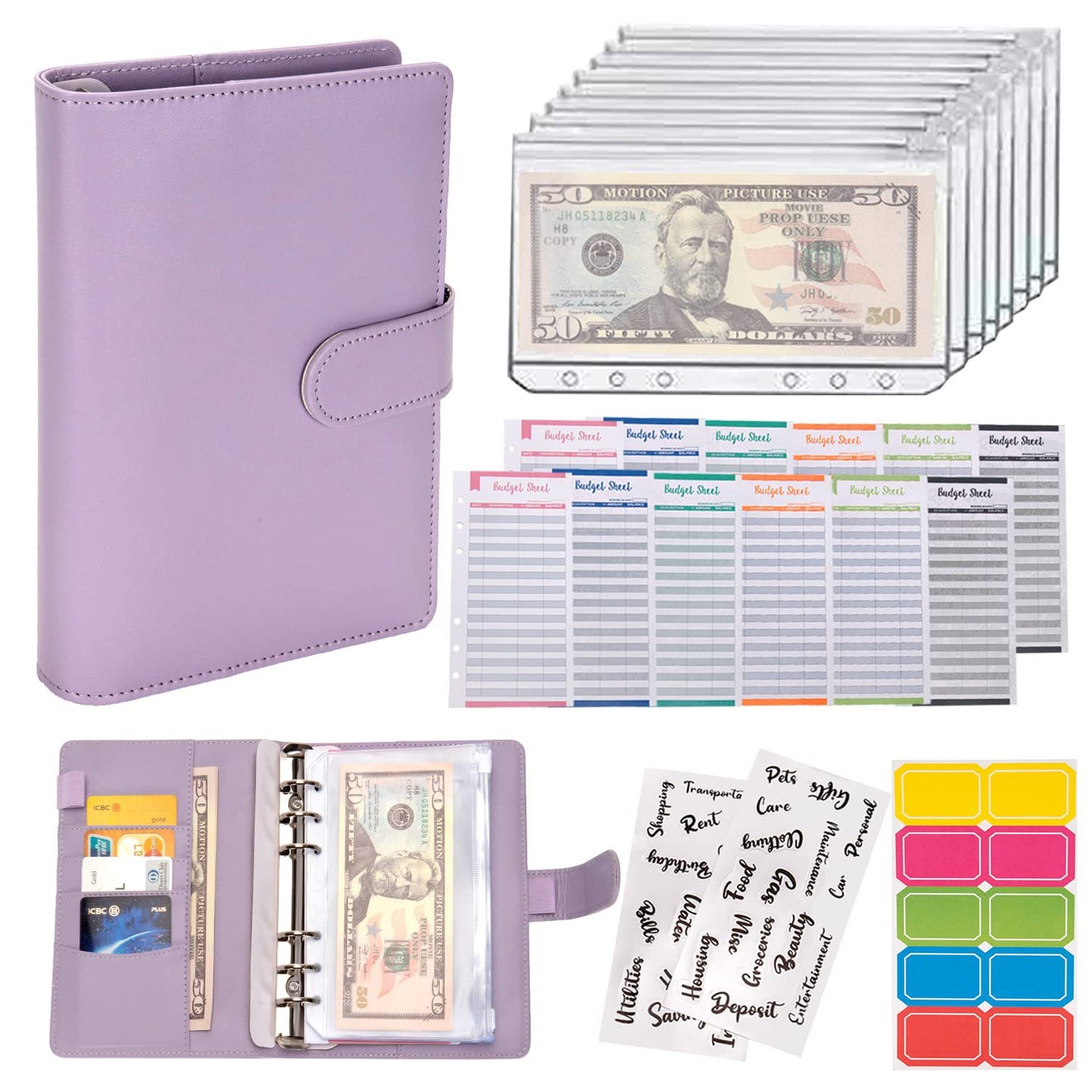 Macaron Loose-Leaf Leather Notebook with Zipper Wallet Bag