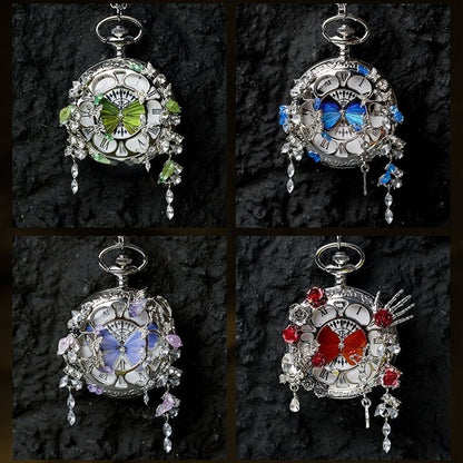 Couples Teal  Green Butterfly Animated Pocket Watch  Romantic