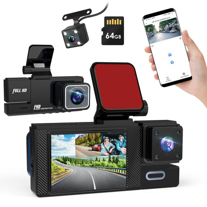 3 Channel Car Dash Camera FHD 1080P WiFi with Night Vision