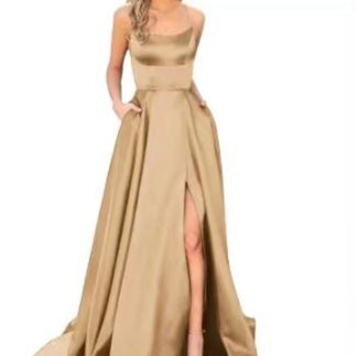 Solid Color Long Slimming Shoulder Hollow Bridesmaid Dress
