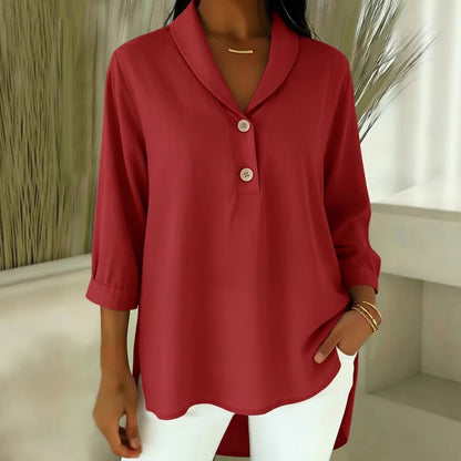 Womens Casual Loose-Fit Button-Up Shirt With Peter Pan Collar