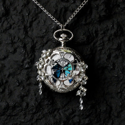Couples Teal  Green Butterfly Animated Pocket Watch  Romantic