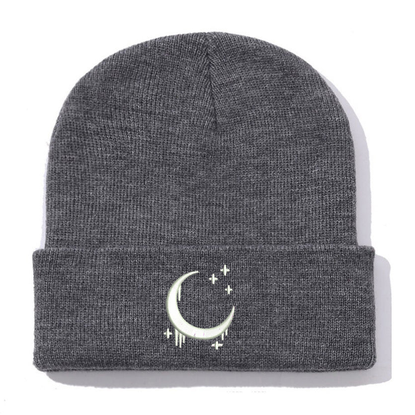 Embroidered Knitted Hat With Moon & Stars – Autumn Winter