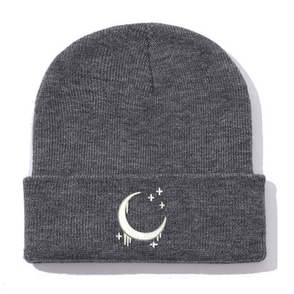 Embroidered Knitted Hat With Moon & Stars – Autumn Winter