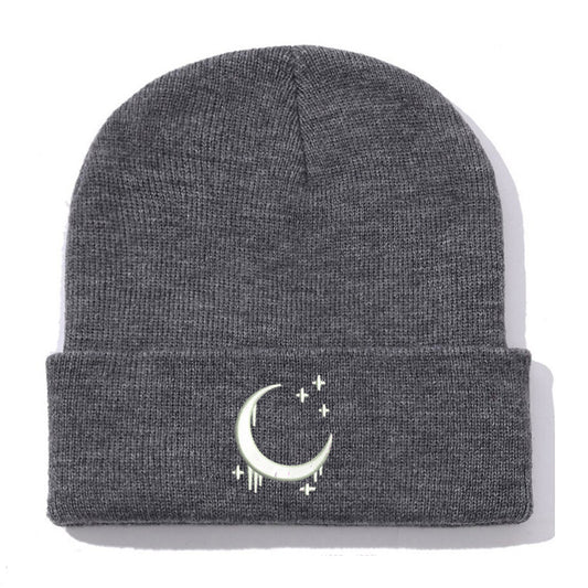 Embroidered Knitted Hat With Moon & Stars – Autumn Winter