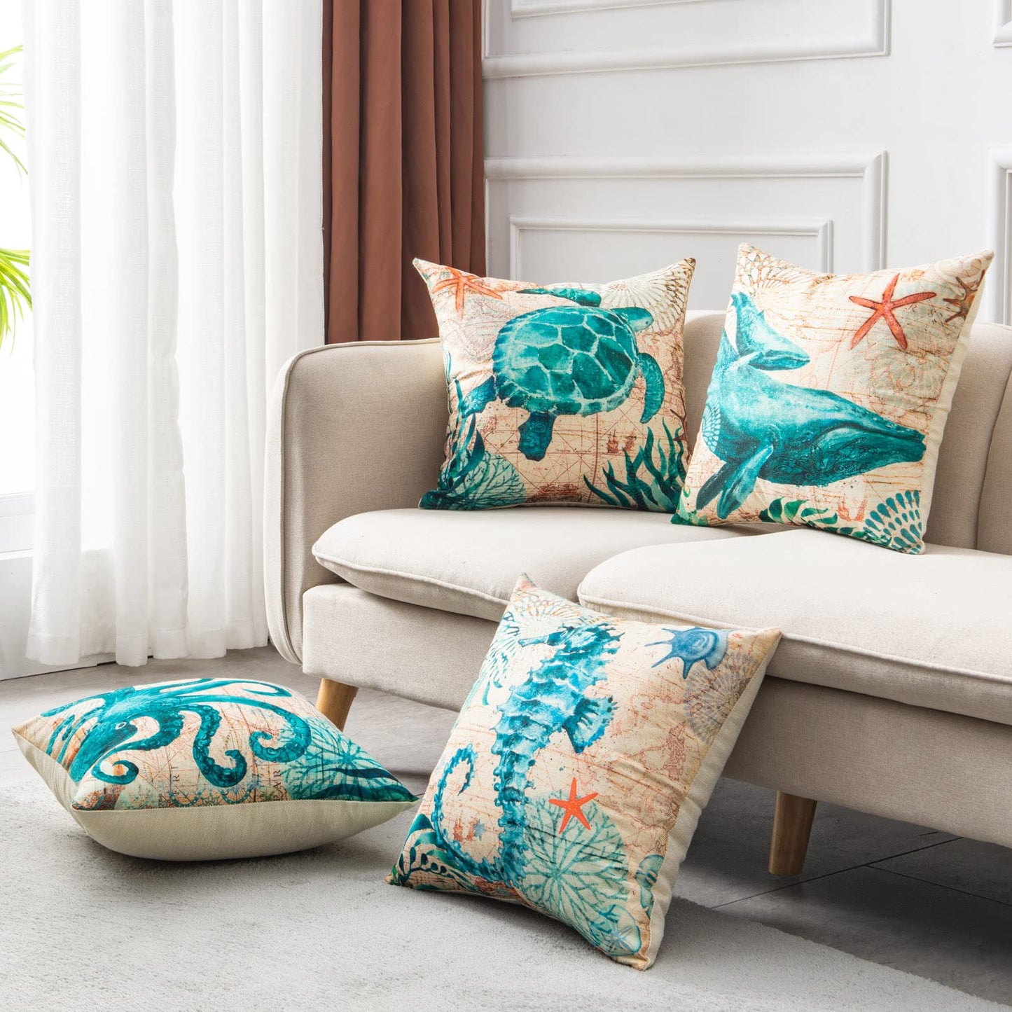 Sea Turtle Printed Cushion Covers  Stylish Throw Pillow Cases