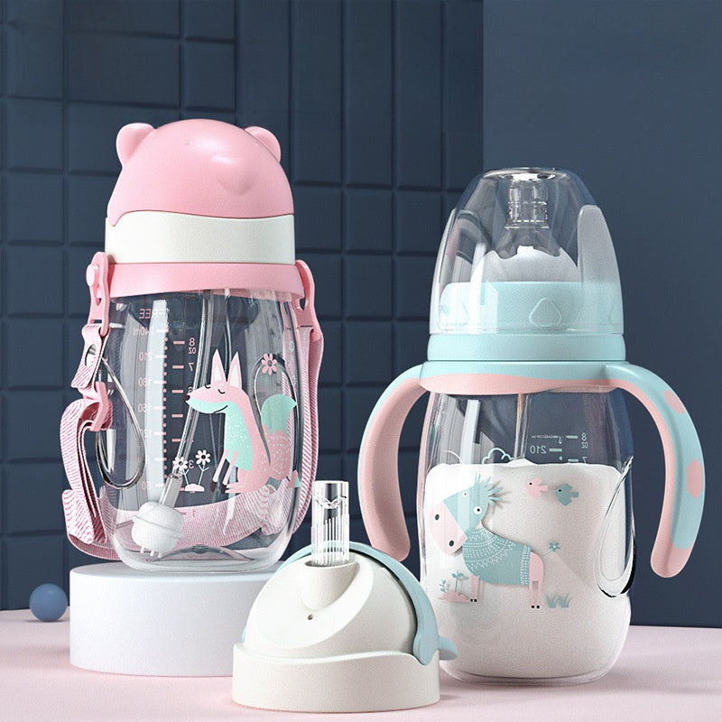 Baby Bottle with Straw Handle Wide Mouth for Daily Feeding
