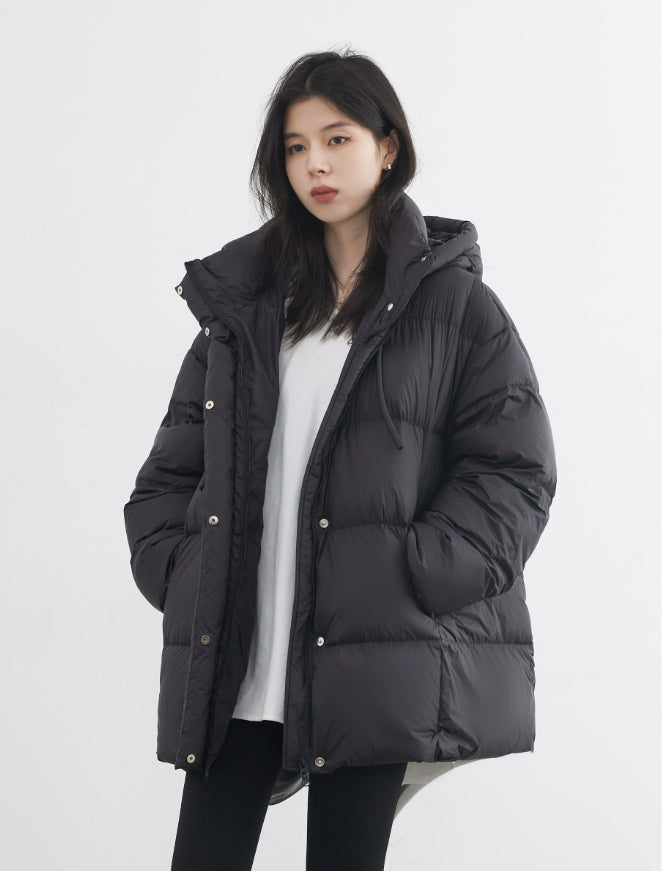 Mid-length 90 White Duck Down Puffer Coat With Hood for Winter
