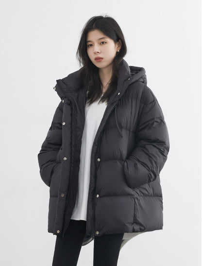 Mid-length 90 White Duck Down Puffer Coat With Hood for Winter